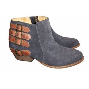 Hudson Women’s Suede Booties Size 40 Brown Black Mod Ankle Boots Designer Chic